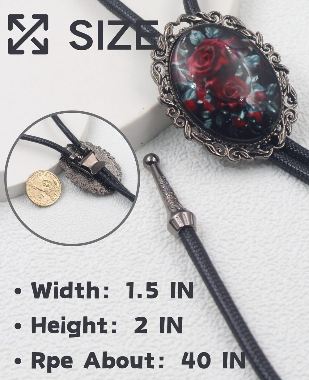 8512 Bolo Tie Flower Rose Western Cowboy Brown Leather Country Style String - Picture 2 of 7